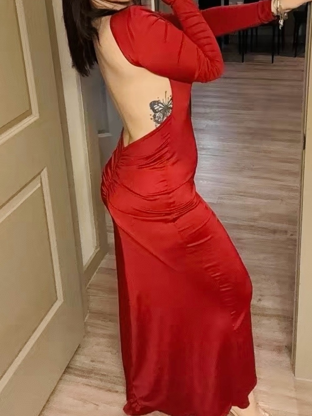 Elegant Red Open-Back Maxi Dress - Women's Evening Gown